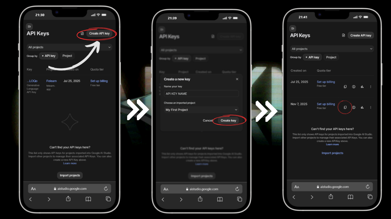 Google AI Studio API Key Page Screenshot